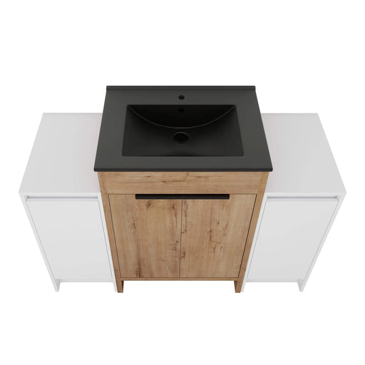 48 Inch Freestanding Bathroom Vanity with Black Ceramic Sink and 2-Storage Cabinets, Soft Closing Door, 02424IMO+0312*2 Combination Cabinet, KD-Package Default -DTYStore