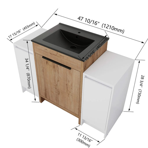 48 Inch Freestanding Bathroom Vanity with Black Ceramic Sink and 2-Storage Cabinets, Soft Closing Door, 02424IMO+0312*2 Combination Cabinet, KD-Package Default -DTYStore