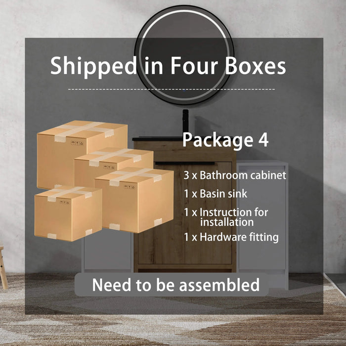 48 Inch Freestanding Bathroom Vanity with Black Ceramic Sink and 2-Storage Cabinets, Soft Closing Door, 02424IMO+0312*2 Combination Cabinet, KD-Package Default -DTYStore