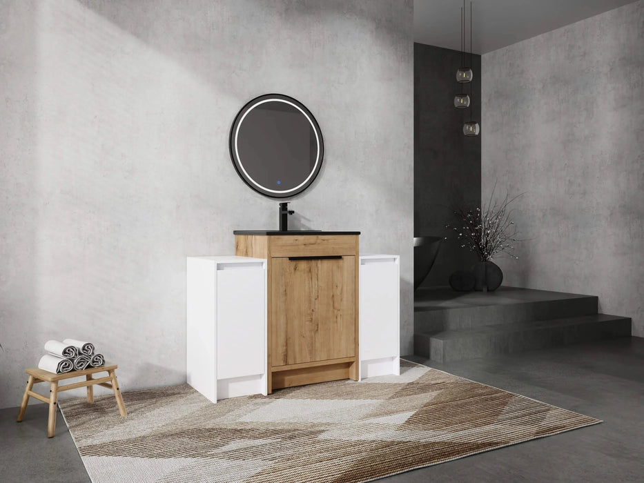 48 Inch Freestanding Bathroom Vanity with Black Ceramic Sink and 2-Storage Cabinets, Soft Closing Door, 02424IMO+0312*2 Combination Cabinet, KD-Package Default -DTYStore