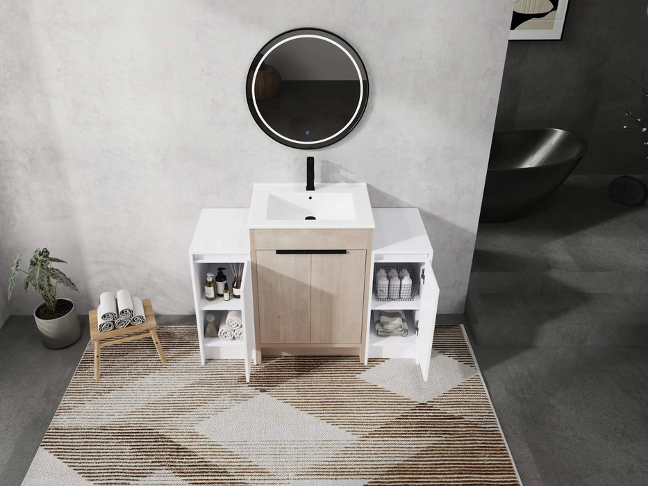 48 Inch Freestanding Bathroom Vanity with Ceramic Sink and 2-Storage Cabinets, Soft Closing Door, 02424+0312*2 Combination Cabinet, KD-Package Default -DTYStore