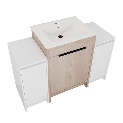 48 Inch Freestanding Bathroom Vanity with Ceramic Sink and 2-Storage Cabinets, Soft Closing Door, 02424+0312*2 Combination Cabinet, KD-Package Default -DTYStore