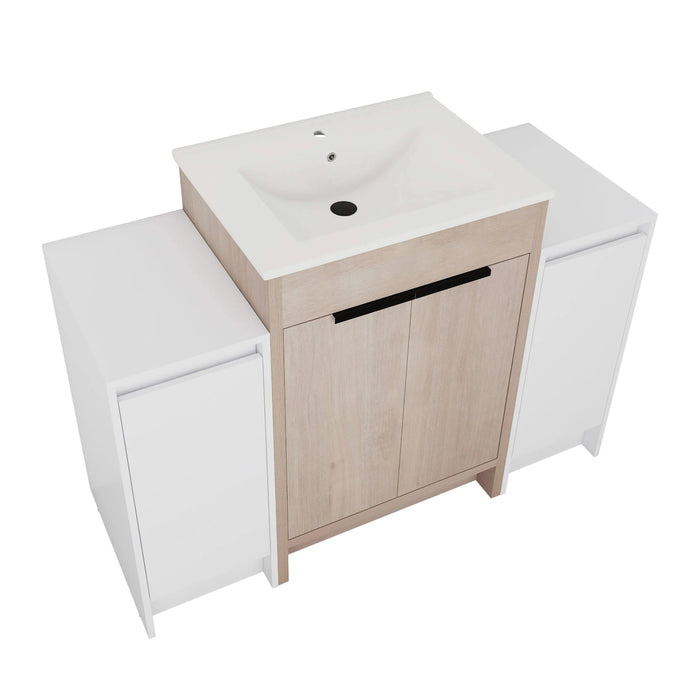 48 Inch Freestanding Bathroom Vanity with Ceramic Sink and 2-Storage Cabinets, Soft Closing Door, 02424+0312*2 Combination Cabinet, KD-Package Default -DTYStore