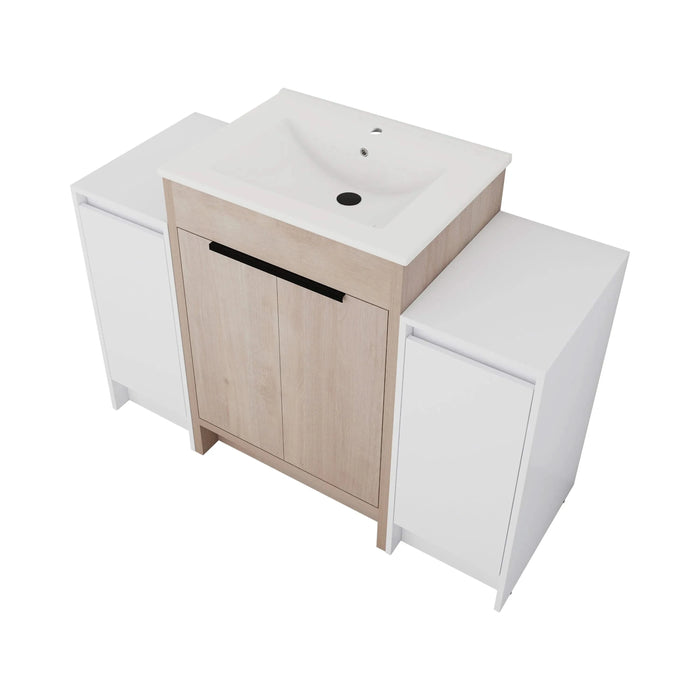 48 Inch Freestanding Bathroom Vanity with Ceramic Sink and 2-Storage Cabinets, Soft Closing Door, 02424+0312*2 Combination Cabinet, KD-Package Default -DTYStore