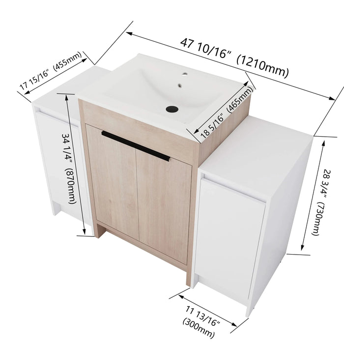 48 Inch Freestanding Bathroom Vanity with Ceramic Sink and 2-Storage Cabinets, Soft Closing Door, 02424+0312*2 Combination Cabinet, KD-Package Default -DTYStore