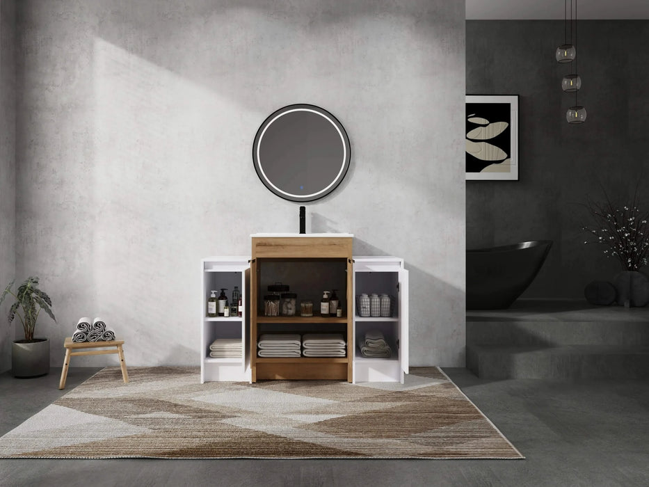 48 Inch Freestanding Bathroom Vanity with Ceramic Sink and 2-Storage Cabinets, Soft Closing Door, 02424IMO+0312*2 Combination Cabinet, KD-Package Default -DTYStore