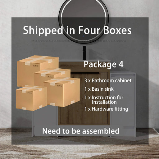 48 Inch Freestanding Bathroom Vanity with Ceramic Sink and 2-Storage Cabinets, Soft Closing Door, 02424IMO+0312*2 Combination Cabinet, KD-Package Default -DTYStore