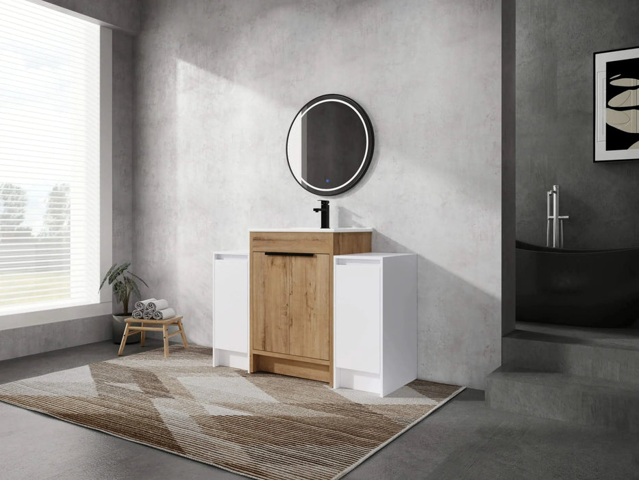 48 Inch Freestanding Bathroom Vanity with Ceramic Sink and 2-Storage Cabinets, Soft Closing Door, 02424IMO+0312*2 Combination Cabinet, KD-Package Default -DTYStore