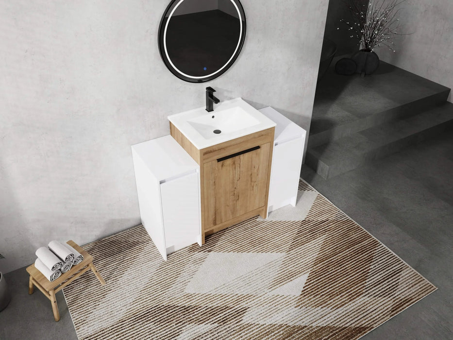 48 Inch Freestanding Bathroom Vanity with Ceramic Sink and 2-Storage Cabinets, Soft Closing Door, 02424IMO+0312*2 Combination Cabinet, KD-Package Default -DTYStore