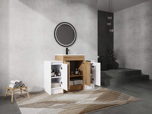 48 Inch Freestanding Bathroom Vanity with Ceramic Sink and 2-Storage Cabinets, Soft Closing Door, 02424IMO+0312*2 Combination Cabinet, KD-Package Default -DTYStore