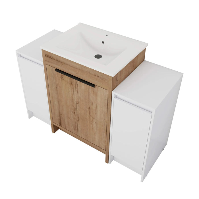 48 Inch Freestanding Bathroom Vanity with Ceramic Sink and 2-Storage Cabinets, Soft Closing Door, 02424IMO+0312*2 Combination Cabinet, KD-Package Default -DTYStore