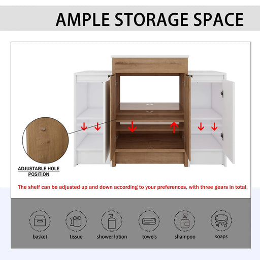 48 Inch Freestanding Bathroom Vanity with Ceramic Sink and 2-Storage Cabinets, Soft Closing Door, 02424IMO+0312*2 Combination Cabinet, KD-Package Default -DTYStore
