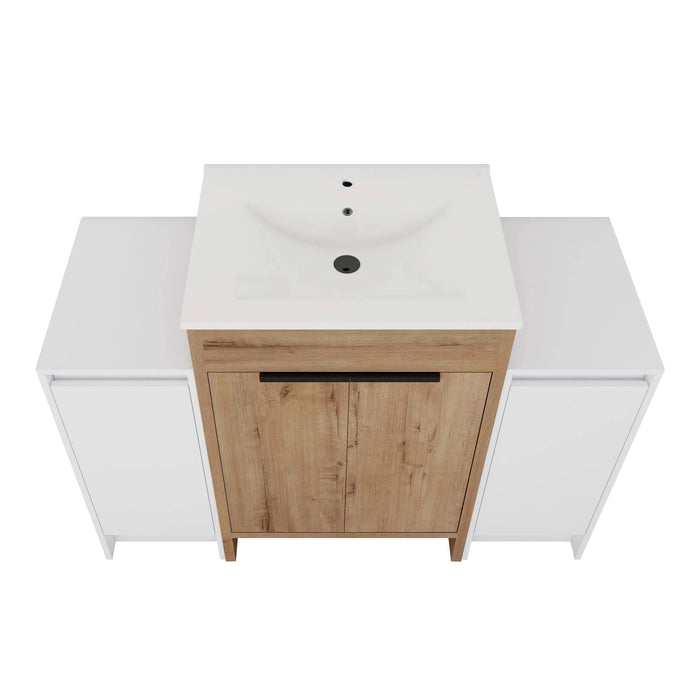 48 Inch Freestanding Bathroom Vanity with Ceramic Sink and 2-Storage Cabinets, Soft Closing Door, 02424IMO+0312*2 Combination Cabinet, KD-Package Default -DTYStore