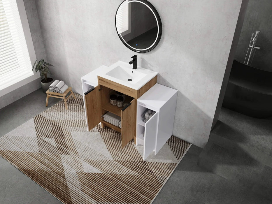 48 Inch Freestanding Bathroom Vanity with Ceramic Sink and 2-Storage Cabinets, Soft Closing Door, 02424IMO+0312*2 Combination Cabinet, KD-Package Default -DTYStore