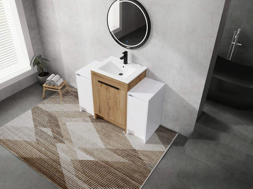 48 Inch Freestanding Bathroom Vanity with Ceramic Sink and 2-Storage Cabinets, Soft Closing Door, 02424IMO+0312*2 Combination Cabinet, KD-Package Default -DTYStore