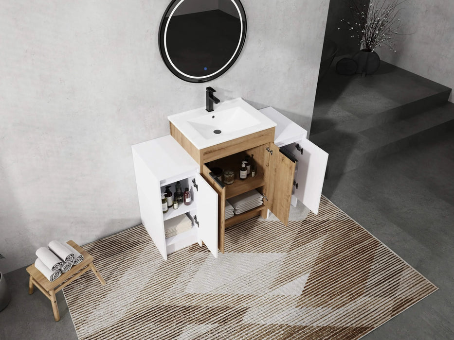 48 Inch Freestanding Bathroom Vanity with Ceramic Sink and 2-Storage Cabinets, Soft Closing Door, 02424IMO+0312*2 Combination Cabinet, KD-Package Default -DTYStore