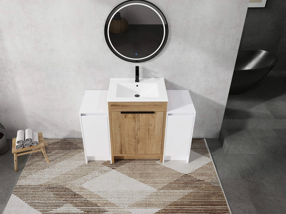 48 Inch Freestanding Bathroom Vanity with Ceramic Sink and 2-Storage Cabinets, Soft Closing Door, 02424IMO+0312*2 Combination Cabinet, KD-Package Default -DTYStore