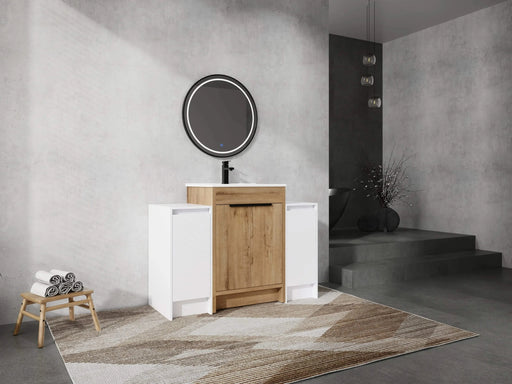 48 Inch Freestanding Bathroom Vanity with Ceramic Sink and 2-Storage Cabinets, Soft Closing Door, 02424IMO+0312*2 Combination Cabinet, KD-Package Default -DTYStore