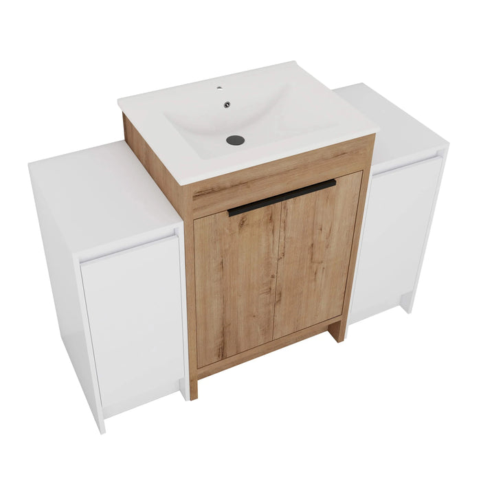 48 Inch Freestanding Bathroom Vanity with Ceramic Sink and 2-Storage Cabinets, Soft Closing Door, 02424IMO+0312*2 Combination Cabinet, KD-Package Default -DTYStore