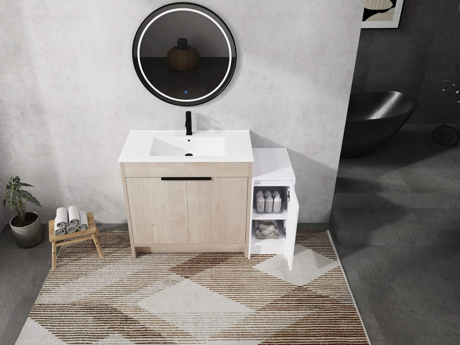 48 Inch Freestanding Bathroom Vanity with Ceramic Sink and Storage Cabinets, Soft Closing Door, 02436+0312 Combination Cabinet, KD-Package Default -DTYStore