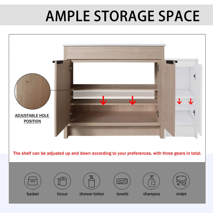 48 Inch Freestanding Bathroom Vanity with Ceramic Sink and Storage Cabinets, Soft Closing Door, 02436+0312 Combination Cabinet, KD-Package Default -DTYStore