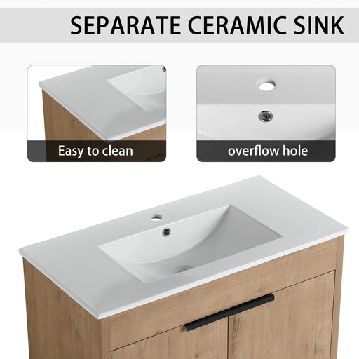 48 Inch Freestanding Bathroom Vanity with Ceramic Sink and Storage Cabinets, Soft Closing Door, 02436IMO+0312 Combination Cabinet, KD-Package Default -DTYStore