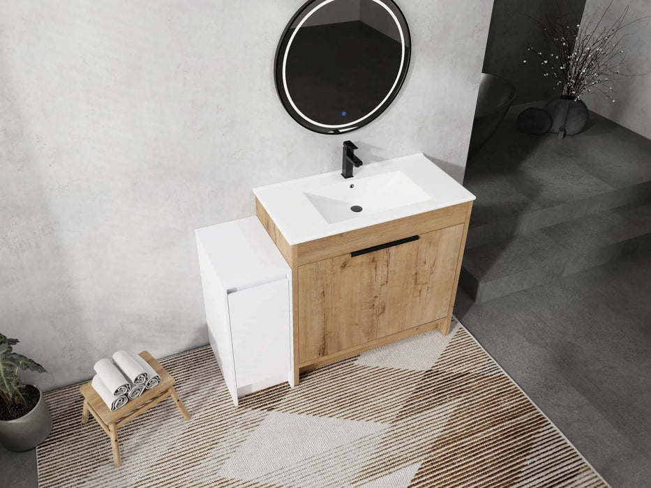 48 Inch Freestanding Bathroom Vanity with Ceramic Sink and Storage Cabinets, Soft Closing Door, 02436IMO+0312 Combination Cabinet, KD-Package Default -DTYStore
