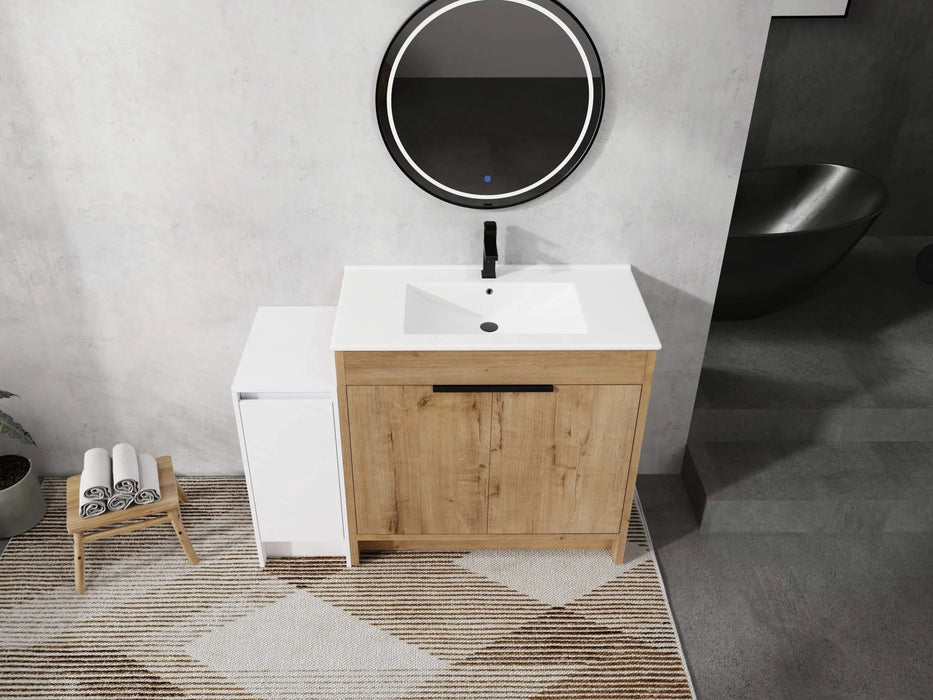 48 Inch Freestanding Bathroom Vanity with Ceramic Sink and Storage Cabinets, Soft Closing Door, 02436IMO+0312 Combination Cabinet, KD-Package Default -DTYStore