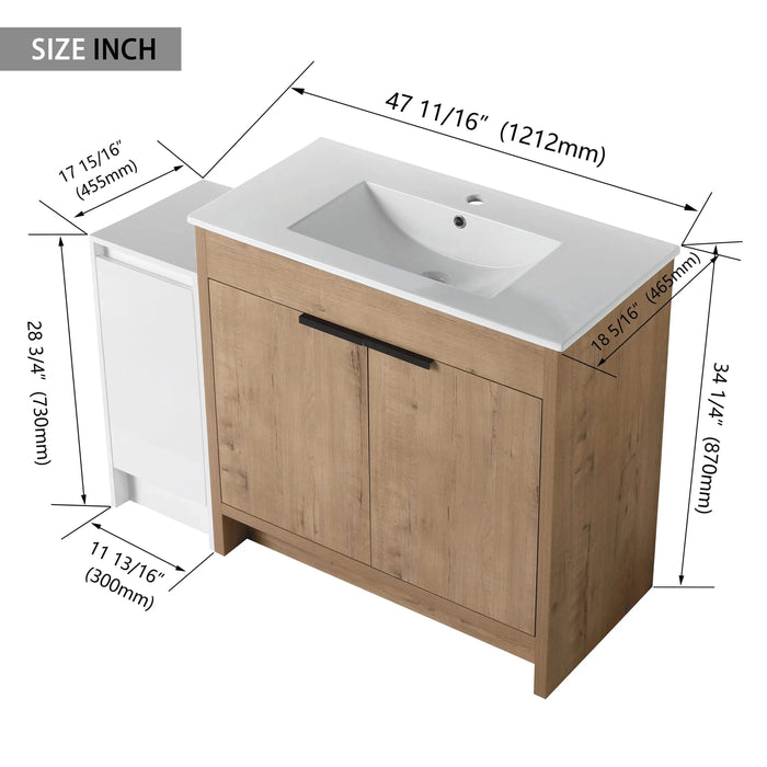 48 Inch Freestanding Bathroom Vanity with Ceramic Sink and Storage Cabinets, Soft Closing Door, 02436IMO+0312 Combination Cabinet, KD-Package Default -DTYStore