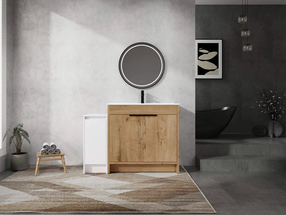 48 Inch Freestanding Bathroom Vanity with Ceramic Sink and Storage Cabinets, Soft Closing Door, 02436IMO+0312 Combination Cabinet, KD-Package Default -DTYStore