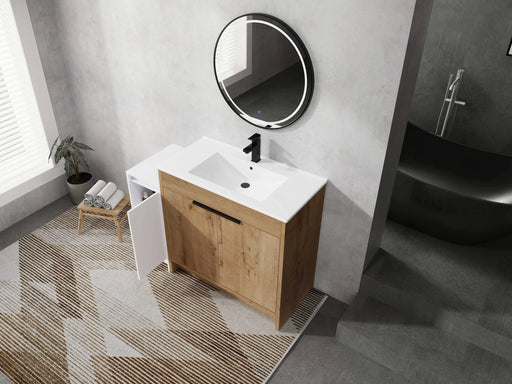 48 Inch Freestanding Bathroom Vanity with Ceramic Sink and Storage Cabinets, Soft Closing Door, 02436IMO+0312 Combination Cabinet, KD-Package Default -DTYStore