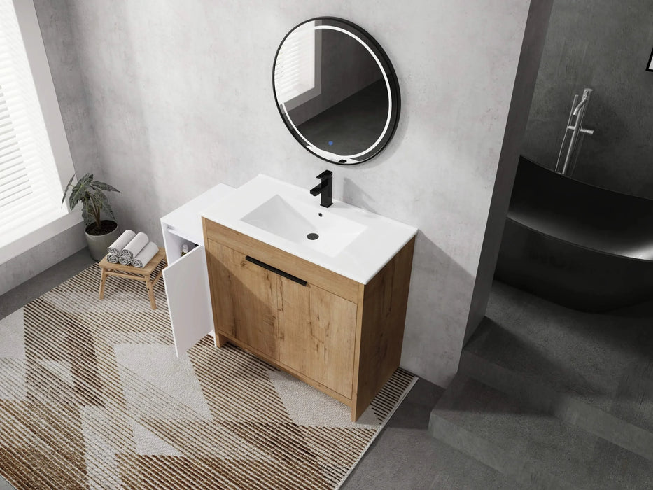 48 Inch Freestanding Bathroom Vanity with Ceramic Sink and Storage Cabinets, Soft Closing Door, 02436IMO+0312 Combination Cabinet, KD-Package Default -DTYStore