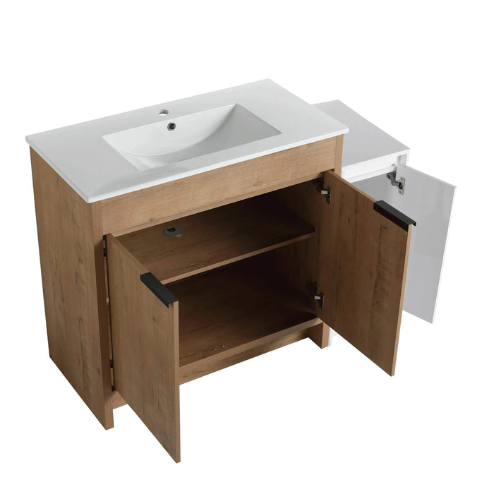 48 Inch Freestanding Bathroom Vanity with Ceramic Sink and Storage Cabinets, Soft Closing Door, 02436IMO+0312 Combination Cabinet, KD-Package Default -DTYStore