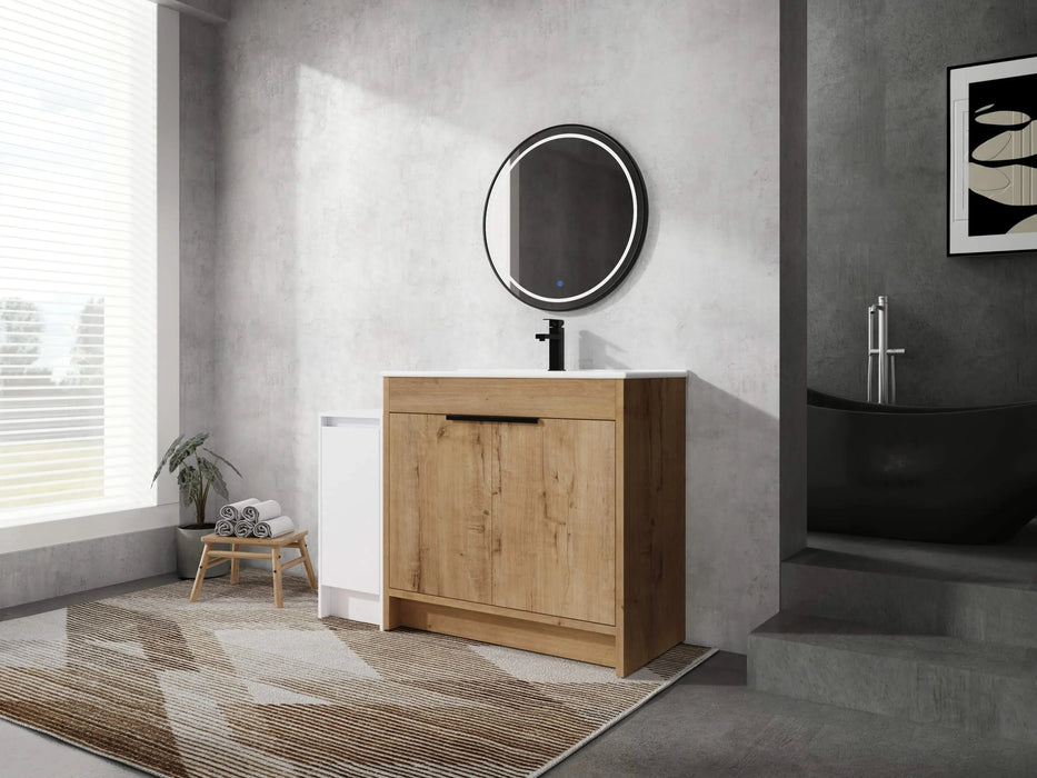 48 Inch Freestanding Bathroom Vanity with Ceramic Sink and Storage Cabinets, Soft Closing Door, 02436IMO+0312 Combination Cabinet, KD-Package Default -DTYStore