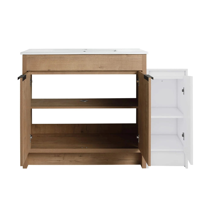 48 Inch Freestanding Bathroom Vanity with Ceramic Sink and Storage Cabinets, Soft Closing Door, 02436IMO+0312 Combination Cabinet, KD-Package Default -DTYStore