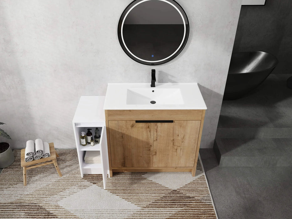 48 Inch Freestanding Bathroom Vanity with Ceramic Sink and Storage Cabinets, Soft Closing Door, 02436IMO+0312 Combination Cabinet, KD-Package Default -DTYStore