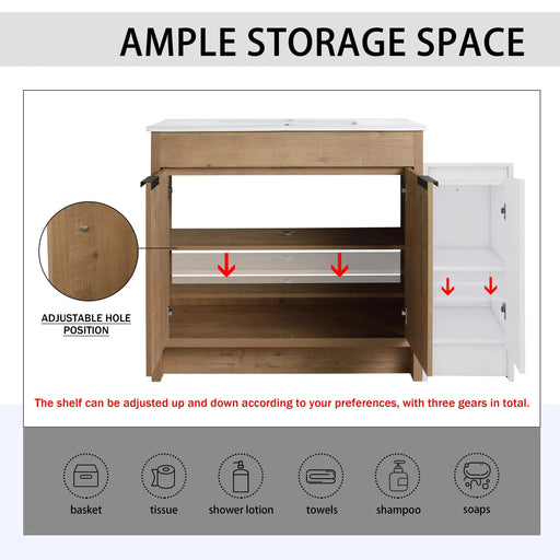 48 Inch Freestanding Bathroom Vanity with Ceramic Sink and Storage Cabinets, Soft Closing Door, 02436IMO+0312 Combination Cabinet, KD-Package Default -DTYStore