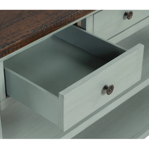 48'' Solid Pine Wood Top Console Table, Modern Entryway Sofa Side Table with 3 Storage Drawers and 2 Shelves. Easy to Assemble (Retro Blue+ Brown Top) Default -DTYStore