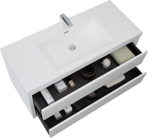 48' Wall-Mounted Bathroom Vanity with Sink, Floating Bathroom Storage Cabinet with Stone Resin Countertop and Soft Close Drawers, Glossy White 24V15-48GW Default -DTYStore