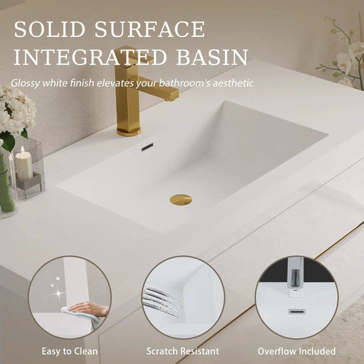 48' Wall-Mounted Bathroom Vanity with Sink, Floating Bathroom Storage Cabinet with Stone Resin Countertop and Soft Close Drawers, Glossy White 24V15-48GW Default -DTYStore