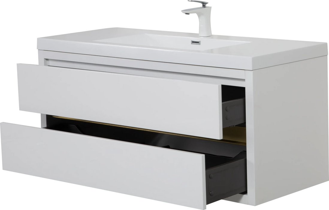 48' Wall-Mounted Bathroom Vanity with Sink, Floating Bathroom Storage Cabinet with Stone Resin Countertop and Soft Close Drawers, Glossy White 24V15-48GW Default -DTYStore