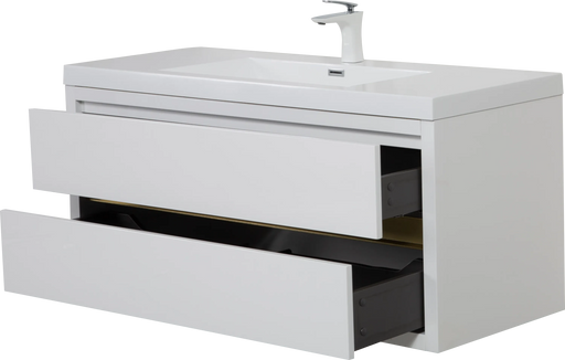 48' Wall-Mounted Bathroom Vanity with Sink, Floating Bathroom Storage Cabinet with Stone Resin Countertop and Soft Close Drawers, Glossy White 24V15-48GW Default -DTYStore