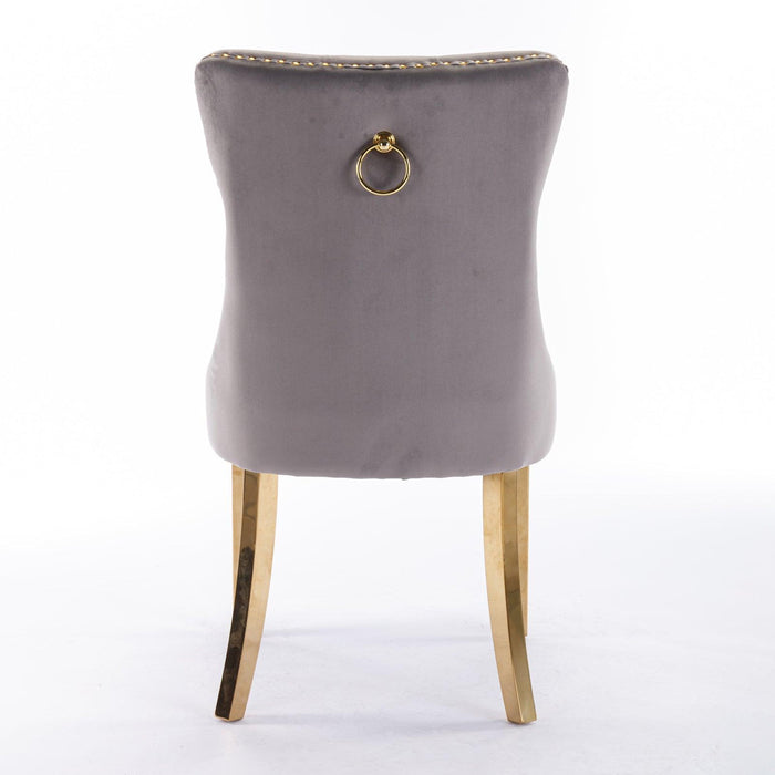 Nikki Collection Modern, High-end Tufted Solid Wood Contemporary Velvet Upholstered Dining Chair with Golden Stainless Steel Plating Legs,Nailhead Trim,Set of 2,Gray and Gold - DTYStore