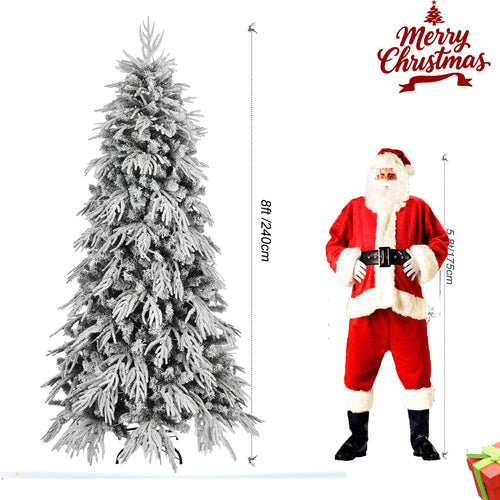 7ft Slim Flocked Christmas Tree Pre-lit w/ 767 Premium PE&PVC Tips, 250Warm White LED Lights, Skinny Noble Artificial Christmas Tree Easy Assembly for Home, Corner, Narrow Place - Image 9