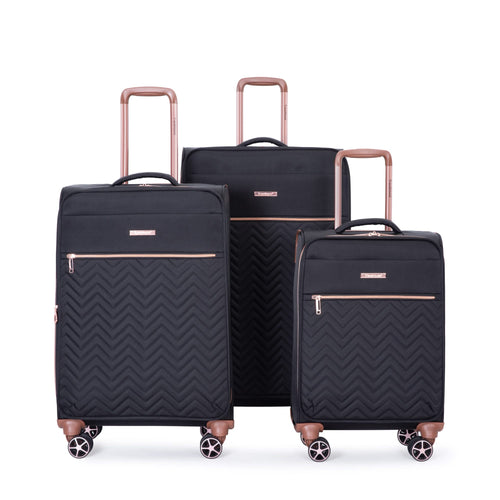 Lightweight Durable Black 4-Piece Softshell Suitcase Spinner Wheels Terylene Luggage Set - Image 7