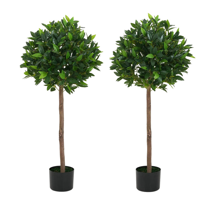 49' Artificial Topiary Bay Tree Ball With Pot, Set of 2 Default -DTYStore