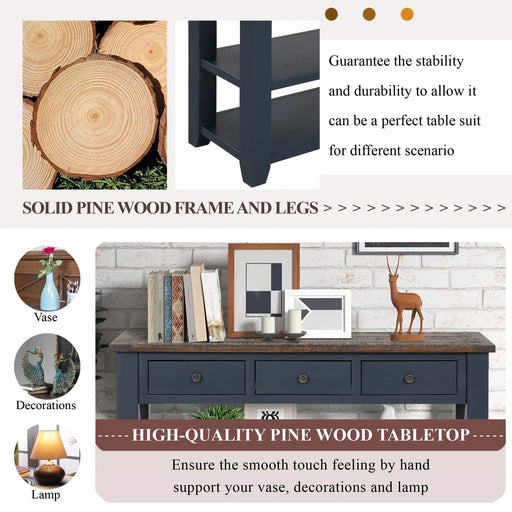 49'' Rectangular Solid Pine Wood 3-drawer 2-shelf Console Table Default -DTYStore