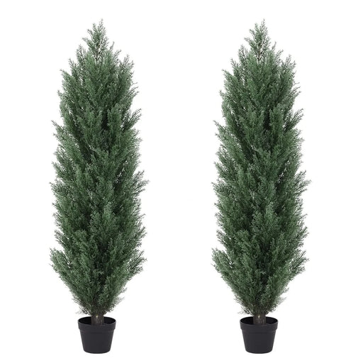 4FT Artificial Green Pine Cypress Tree Realistic Plastic Faux Plant for Indoor and Outdoor Decoration 2pcs/set Default -DTYStore