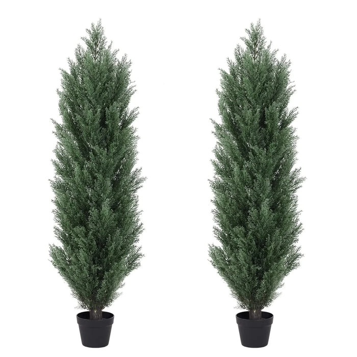 4FT Artificial Green Pine Cypress Tree Realistic Plastic Faux Plant for Indoor and Outdoor Decoration 2pcs/set Default -DTYStore