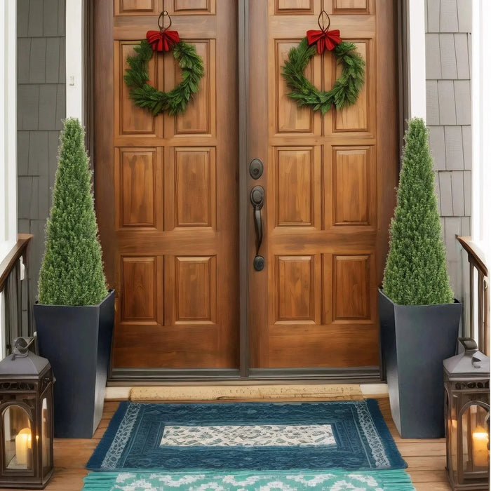 4FT Conical Topiary Cedar Trees Artificial Outdoor Lifelike Faux Evergreen Shrubs and Bushes, UV Resistant Fake Potted Plants for Front Porch and Garden Decor, 2pcs/set Default -DTYStore